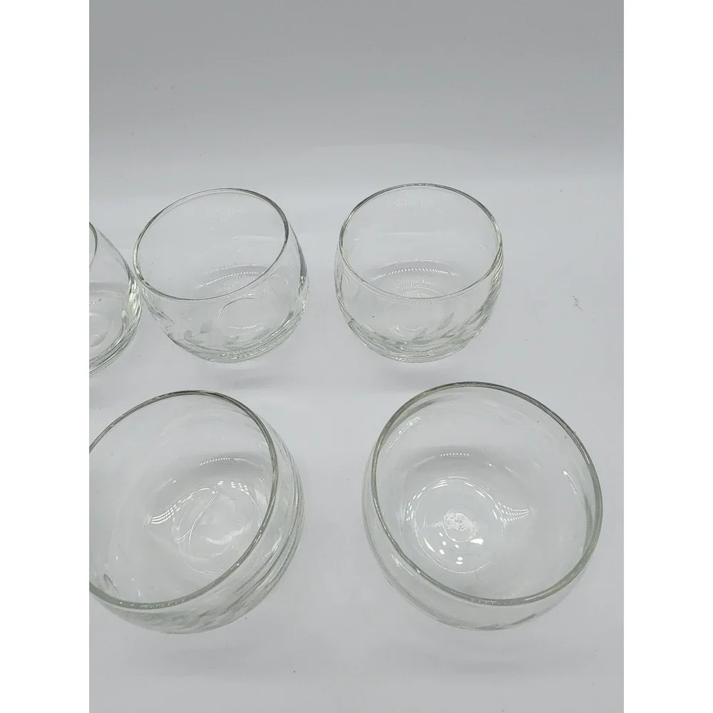 Vintage Etched Leaf Glass Juice Rocks Tumblers Set of 8 Clear Floral Barware